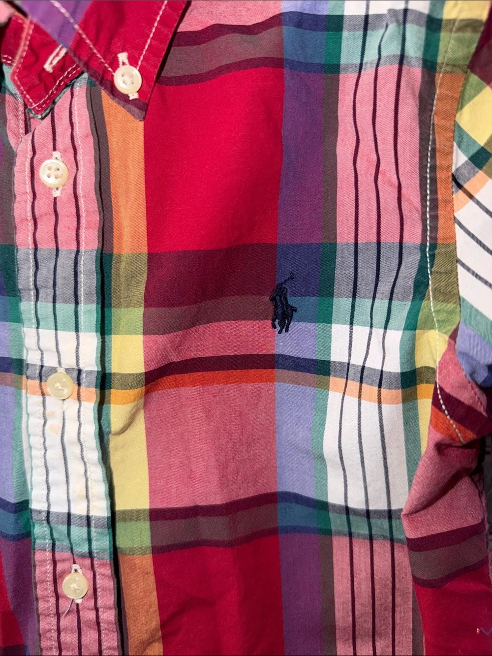 Ralph Lauren Red Multicolor Plaid Short Sleeve Button-Down Shirt